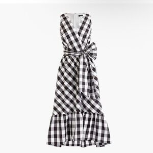 NEW J.CREW Sleeveless faux-wrap Ruffle dress in gingham cotton poplin Sz0 Preppy